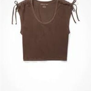 American Eagle Brown Women's Scoop Neck Shoulder Tie Top Size XS